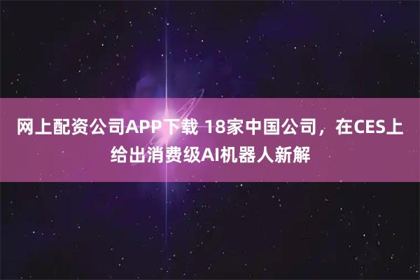 网上配资公司APP下载 18家中国公司，在CES上给出消费级AI机器人新解