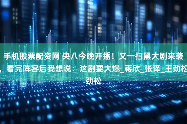 手机股票配资网 央八今晚开播！又一扫黑大剧来袭，看完阵容后我想说：这剧要大爆_蒋欣_张译_王劲松